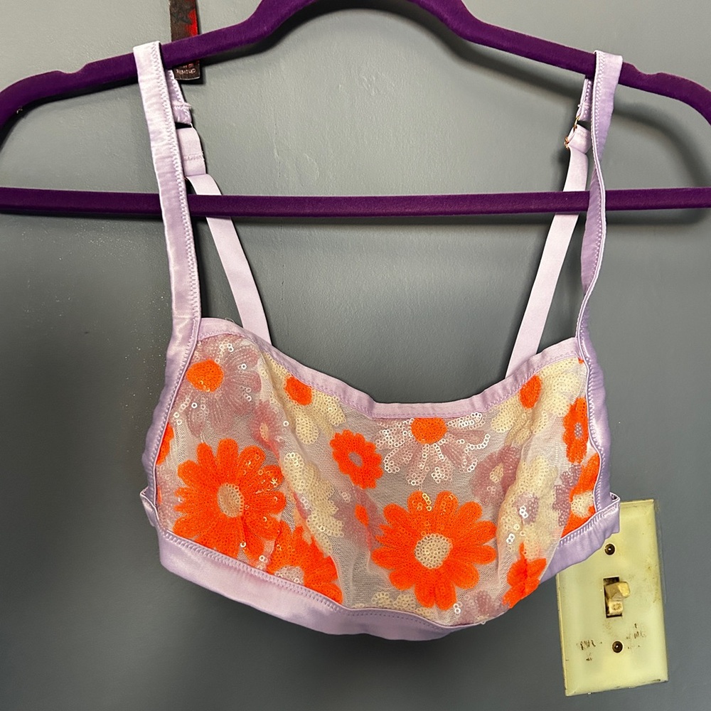 Aerie Sequined Floral Lace Bralette